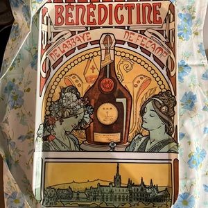 Benedictine Liqueur/ Mucha Vintage Melamine Art Nouveau ad tray-Italy